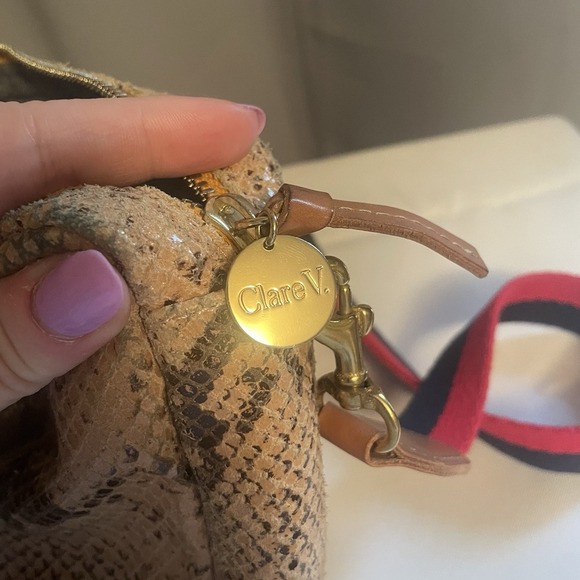 Clare V. Midi Sac Camel Snake Embossed Leather Crossbody Bag Tan Reptile EUC - Picture 9 of 14